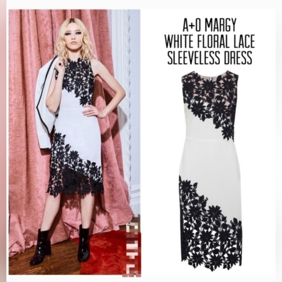 Alice + olivia margy white floral lace  sleevesless midi dress size 2 - Picture 2 of 11